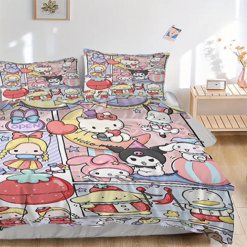 3 шт. Комплект одеял с принтом «Дружба и веселье» Hello Kitty и друзья Мягкое и удобное одеяльное покрытие для спальни, гостевой комнаты Комплект постельного белья S022