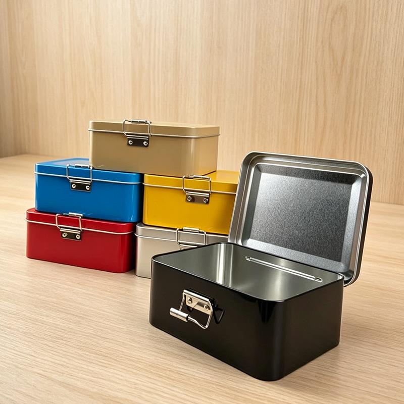 Old Fashioned Tinplate Storage Tin 1Pc Frosted Buckle Rectangular Iron Box for Desk Stationery Snacks Daily Organizing