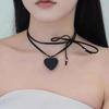Adjustable Black Leather Lace-up Necklace Fashionable Heart Pendant Necklace Enchanting Jewelry for Women Daily and Party Glam