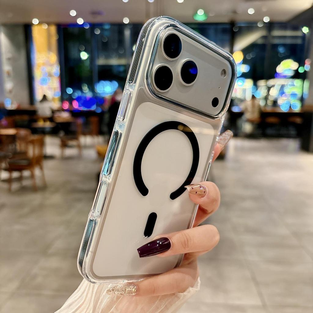 Совместим с iPhone 17 Pro Max: Прозрачный чехол "Ледяной кристалл", Двухцветное магнитное крепление, Защита от падений с подушкой безопасности.