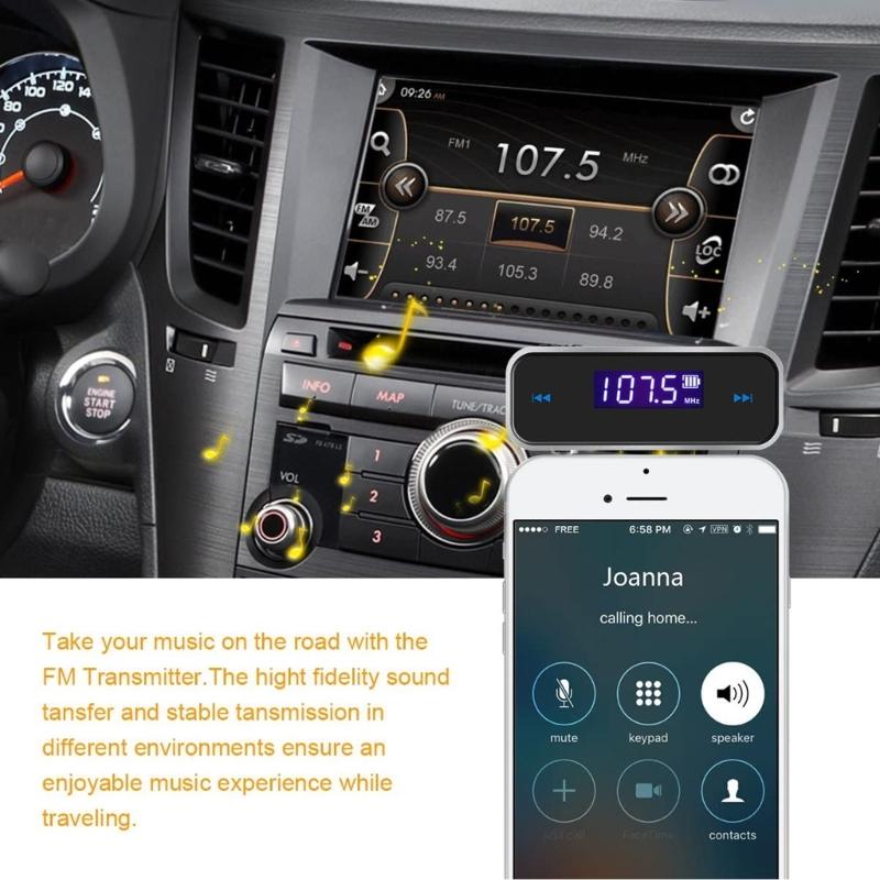 Автомобильный MP3 МузыкаАудио FM-трансмиттер 3,5 мм Aux-порт Автомобильный радиопередатчик Громкая связь Аудиоадаптер Автомобильный аксессуар Портативный