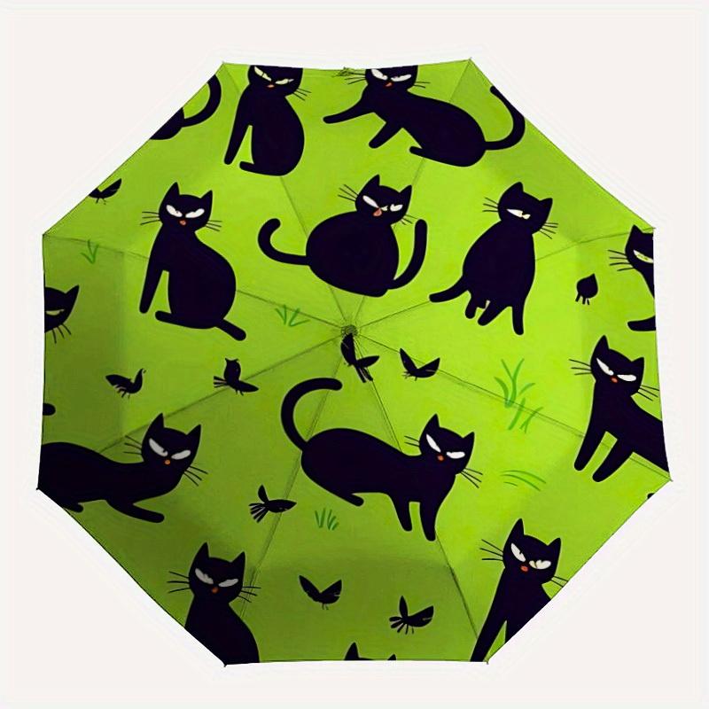 1pc Black Cats Pattern Automatic Open/close Folding Compact Umbrella, 8-Rib Sturdy Canopy, Lightweight Portable, Everyday Use, Gift, 073