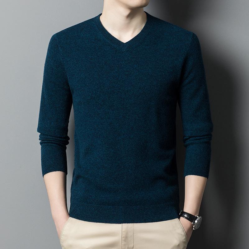 Осенне-зимний мужской шерстяной свитер, модный пуловер с V-образным вырезом, шерстяной свитер для мужчин