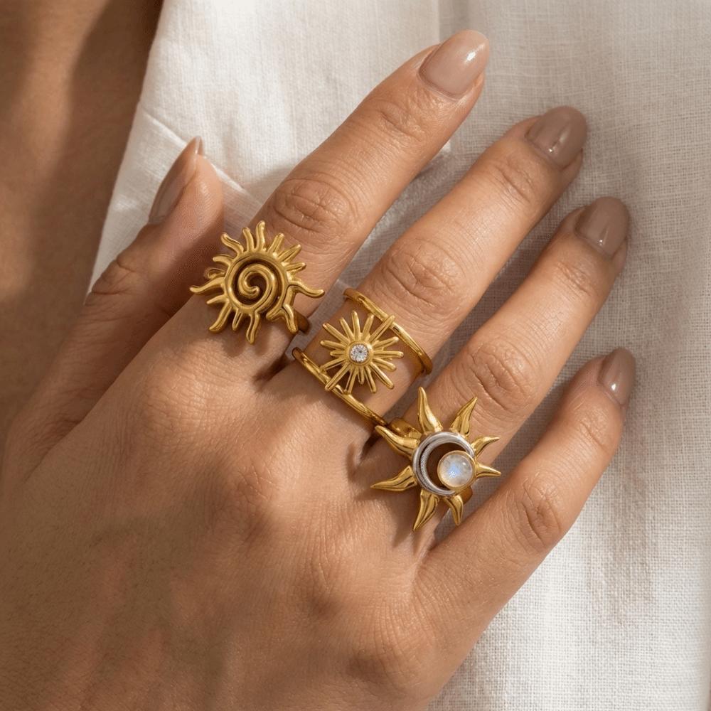 Metal Smooth Sun Ring Spiral Hand Ornament Classic Finger Rings  Women