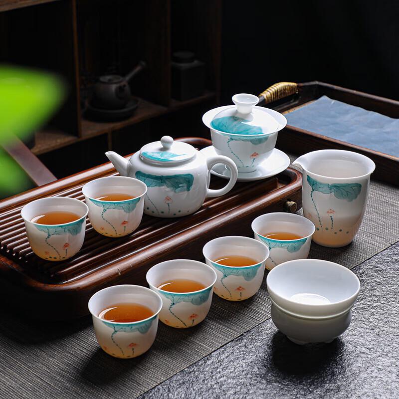 Hand-Painted Jade-like Ceramic Kung Fu Tea Set