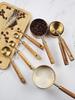 Leeseph 8 Piece Coffee Gold Measuring Cups Set and Measuring Spoons, Wood Handle Measuring Cups, Coffee Spoon Measuring Tools