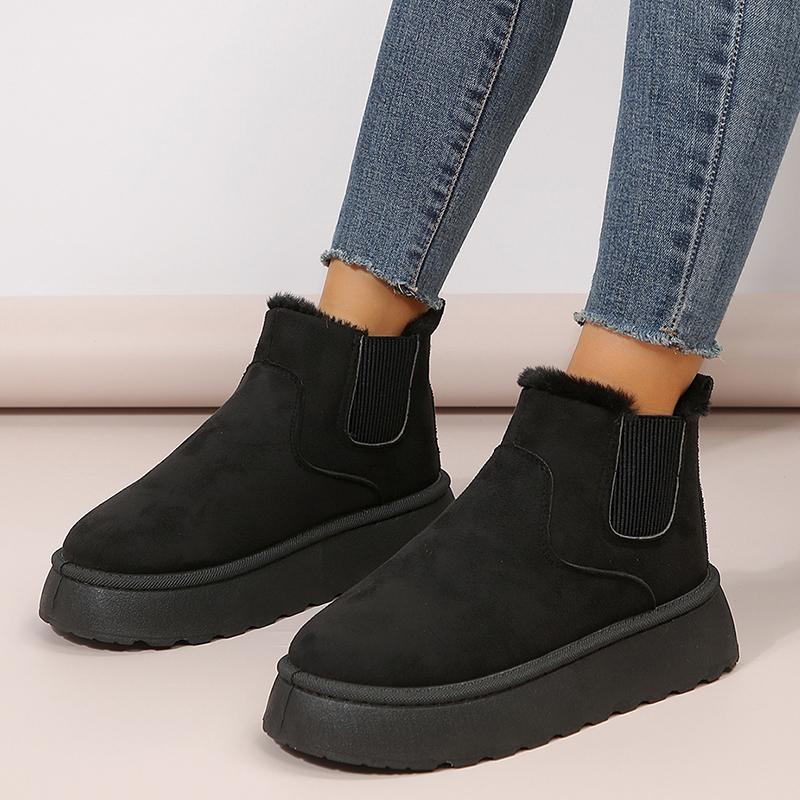 Мода Новые зимние ботильоны из искусственной замши для женщин, сохраняющие тепло, искусственный мех, платформа, зимние ботинки для женщин, утолщенные плюшевые ботинки «Челси», хлопковая обувь