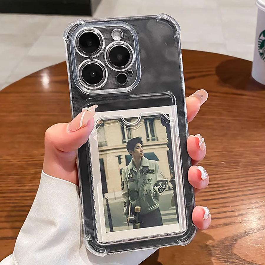 Прозрачный кошелек для карт, карман-держатель, чехол для iPhone 16 15 14 13 12 11 Pro Max Mini X XR 7 8 Plus, прозрачный, противоударный, мягкая крышка