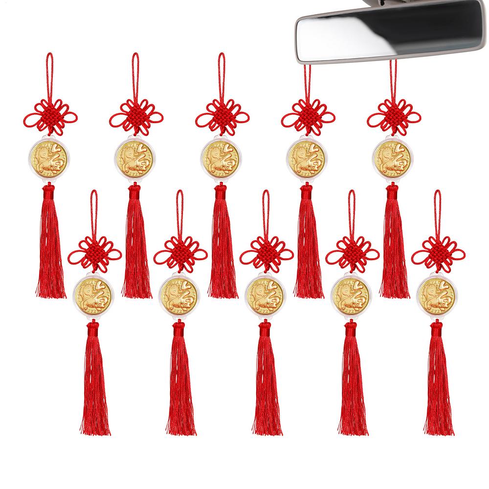 Шарм Лошадь на Китайский Новый год 10 штук Золотые украшения для дома с кисточкой и узлом Китайское новогоднее украшение Лошадь для машин сумок магазина