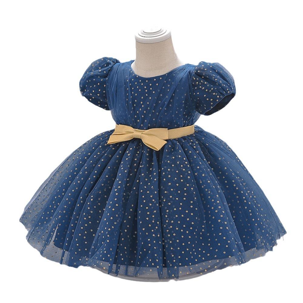 Navy Blue Dress for Newborn Infant 1st Birthday Baptism Dresse Girls Short Sleeve Baby Clothes Lace Cute Kids Party Vestidos Children's Clothing