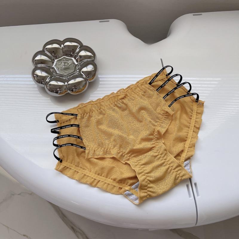 Side Slit with Letters Knickers Mature Sexy Lace Underwear for Women Mid Waist Without Lingerie Hip Compression Panties