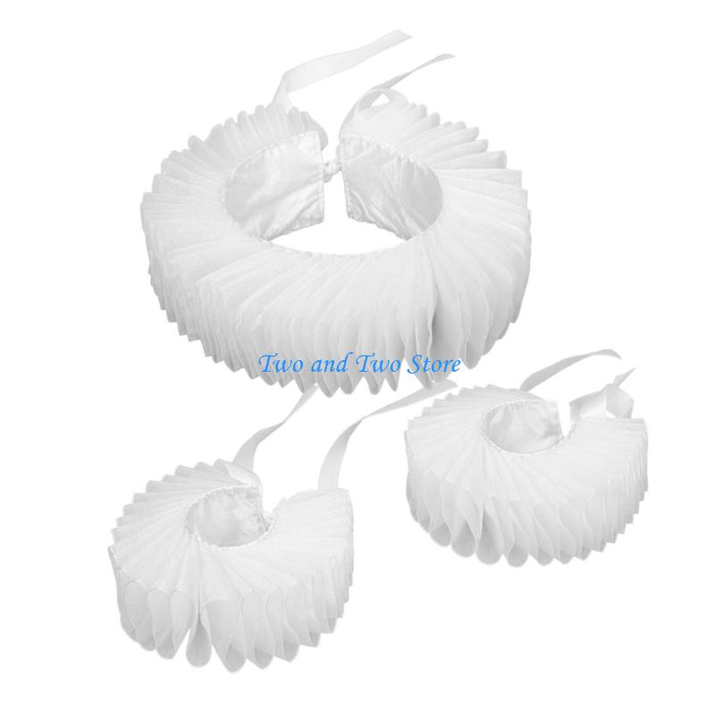 HX6F Ruffled Collar Wrist Cuffs Accessory Victorian Collar Lapel Medieval Cosplay