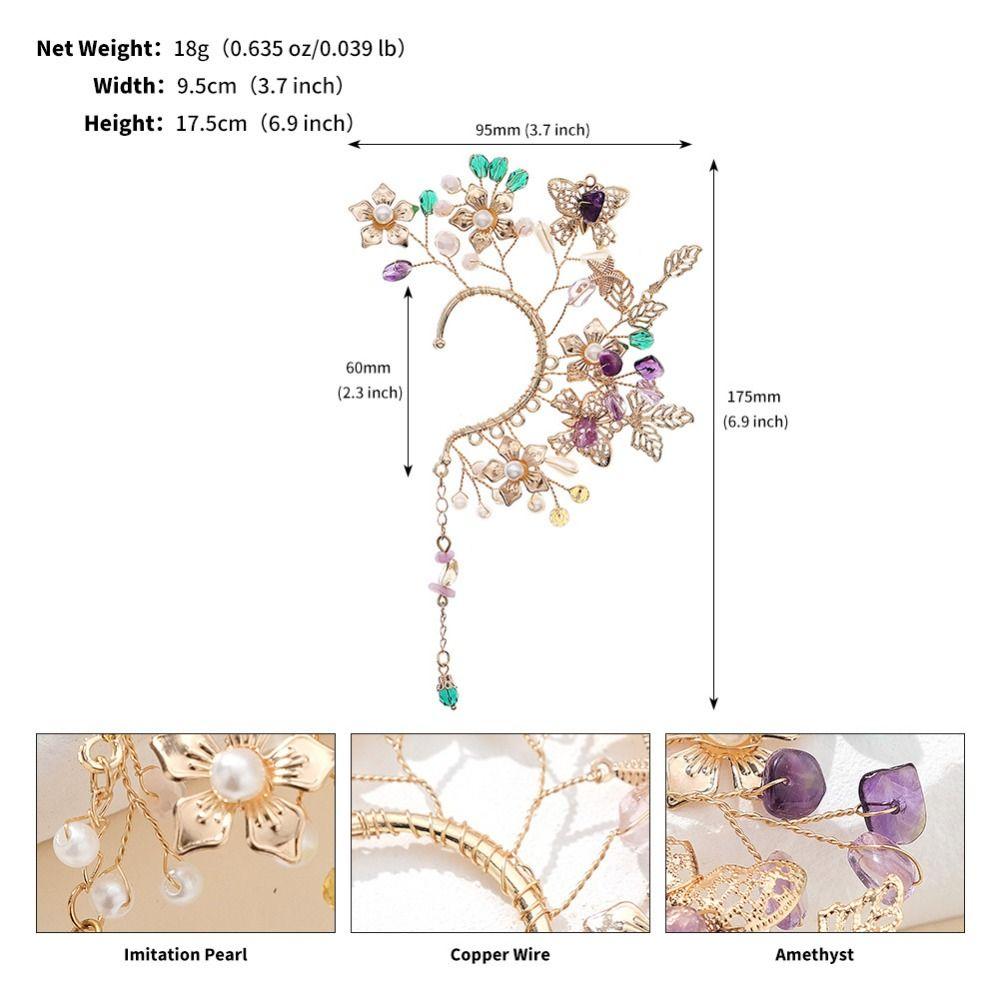 Fairy Pearl Flower Ear Cuffs Chic Rhinestone Ear Clips Fashion Butterfly Elf Ear Cuff Women