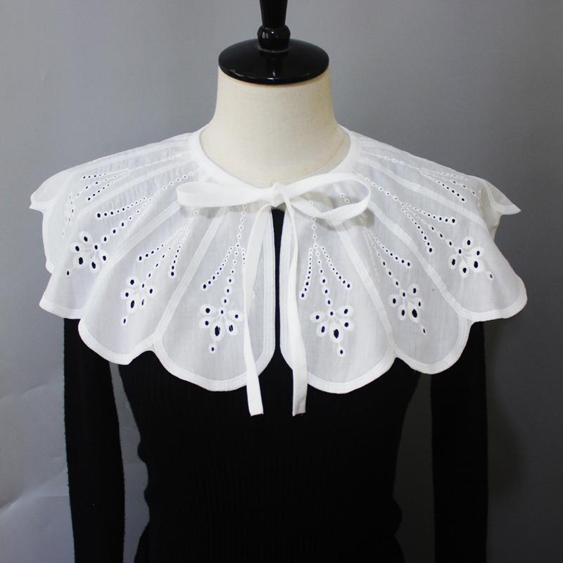 Elegant Embroidered Hollow Out Fake Collar Sweet Standing Decorative Collar Ruffle Shawl Wrap Blouse Top Scarf