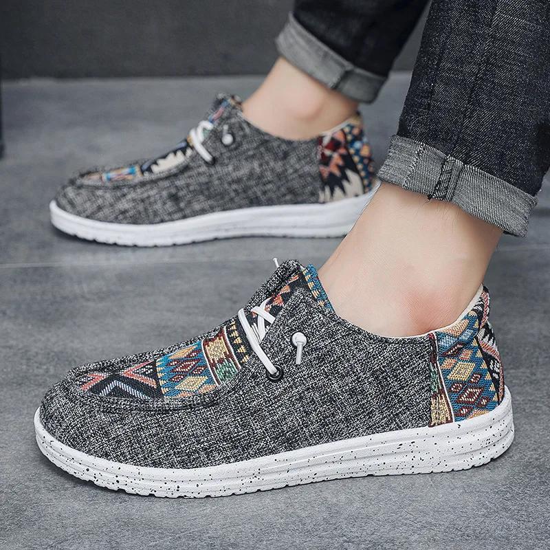 Модная новая этническая обувь для мужчин, льняная парусиновая обувь для ходьбы, трендовая обувь, повседневная дышащая обувь на плоской подошве