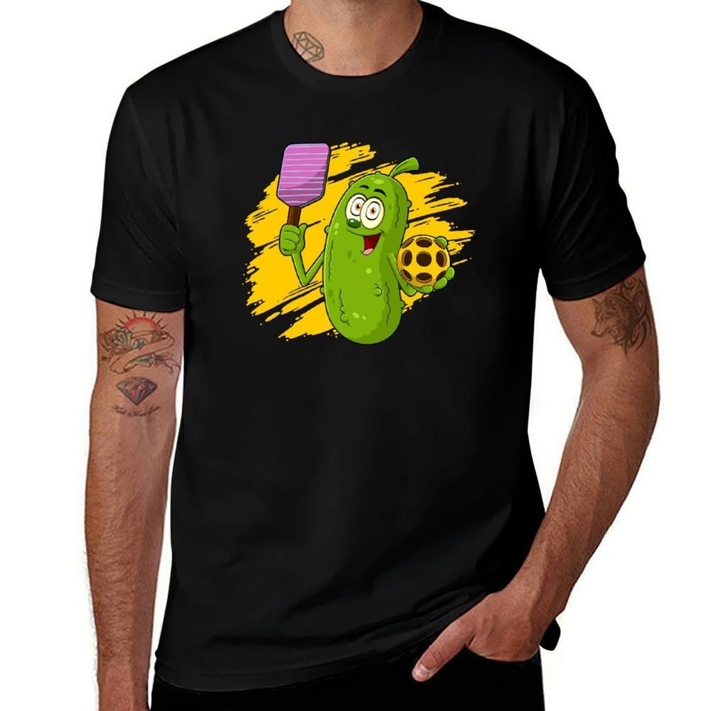 Pickleball Cartoon Pickle Player TShirt Casual Loose Short Sleeve Tee for Unisex