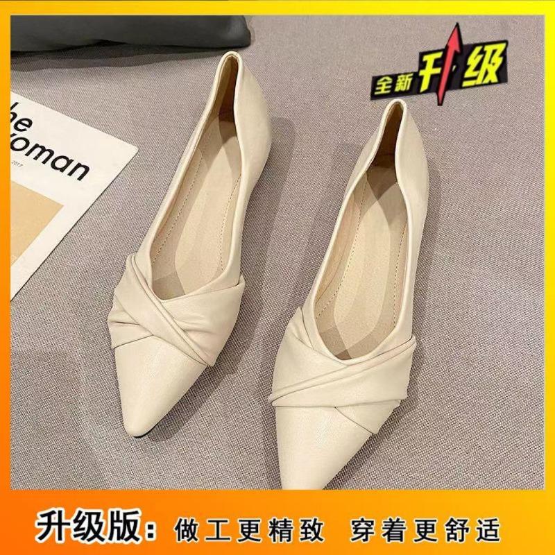 Version Pointed Single Shoes Women's Summer New Spring and Summer Temperament Flat Bottom Nude Shoes Light Mouth Soft Sole