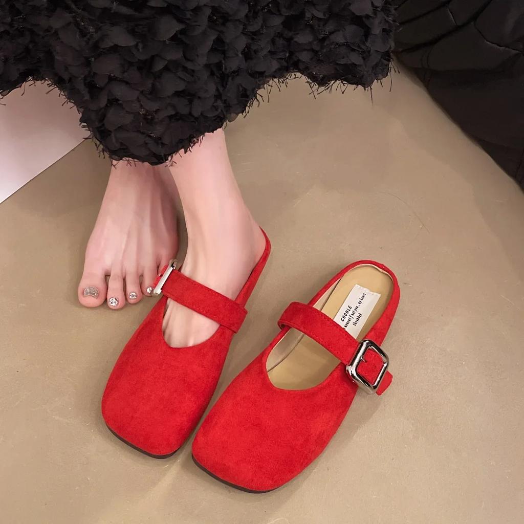 Fashion Famous Brand Spring Retro Single Shoes Comfortable Rubber Bottom Ladies Sandals Wider Toe Box Ballerina Slippers Style