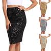 Women's Sequin Skirt Glittering One Word High Waist Skirt  Party Knee Length Skirt Women's Sequin Pencil Skirt