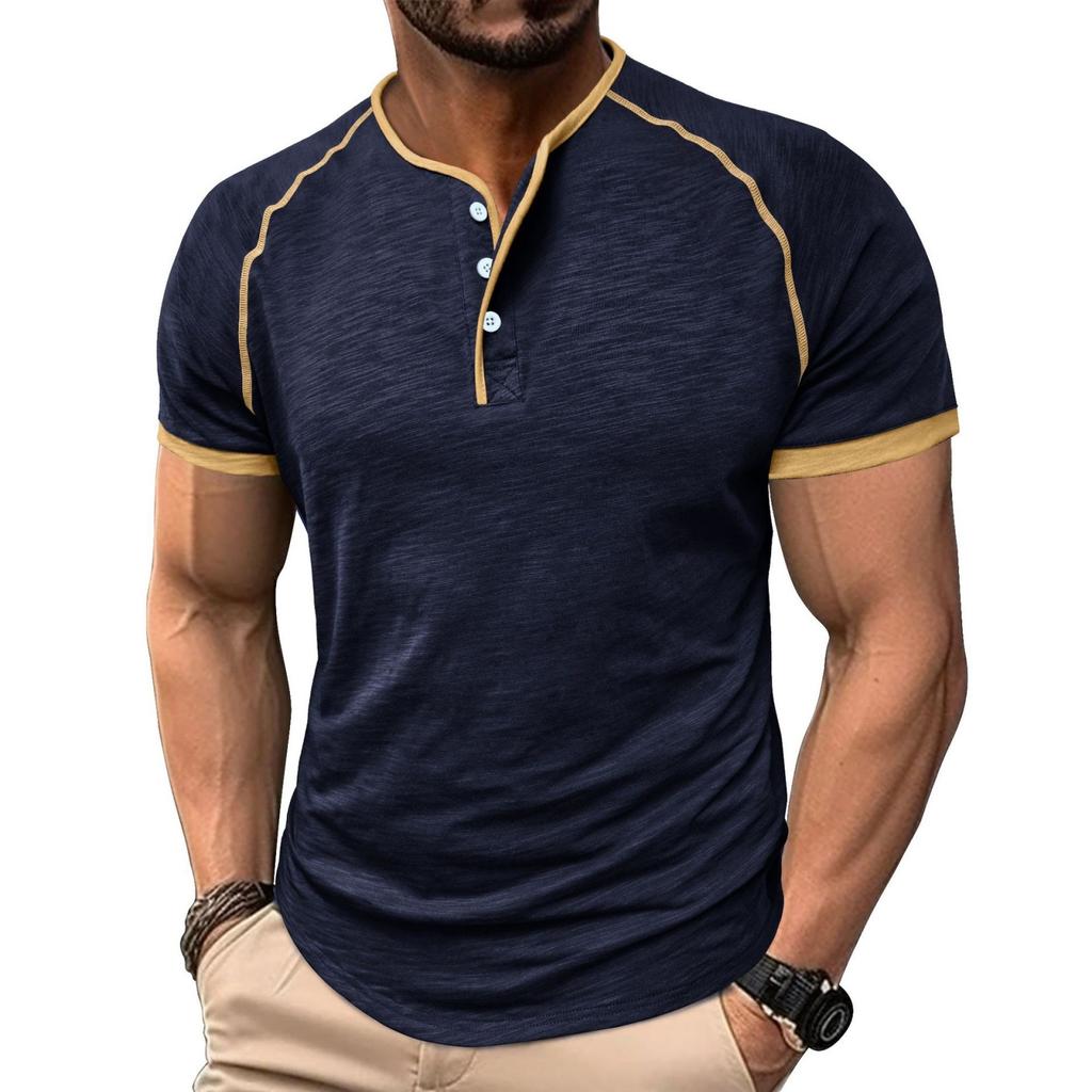 Men's Casual Color-block Sports T-shirt - Men's Round-neck Short-sleeved Top