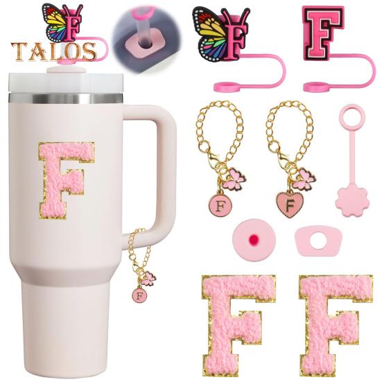 9 шт. портативный набор для пробок для соломинок с буквами и бабочками, аксессуары для чашек объемом 30 унций и 40 унций, многоразовые силиконовые крышки для соломинок с рисунком, цепочка с подвесками