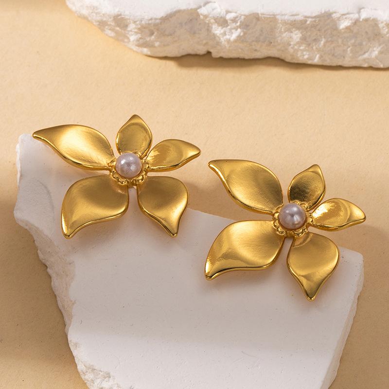 Stainless Steel Colored Enamel Drop Glaze Cherry Blossom Flower Earrings Lady New Trend Fashion Ear Studs Jewelry