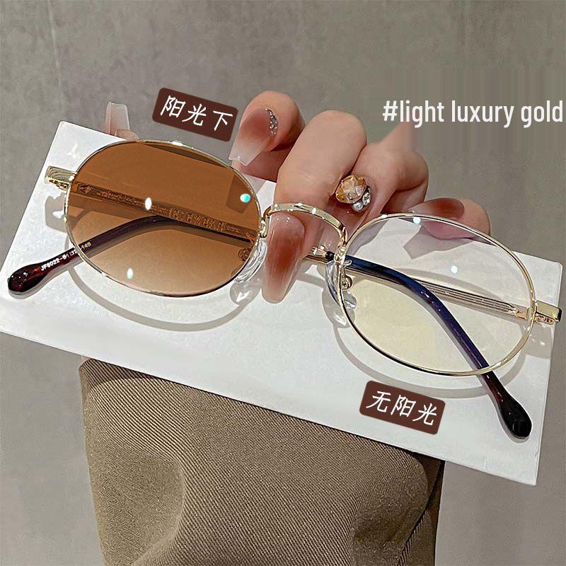 Овальная серебристая маленькая оправа, фотохромные очки от синего света для близорукости, совместимые с рецептом, литературный дизайн для простого лица