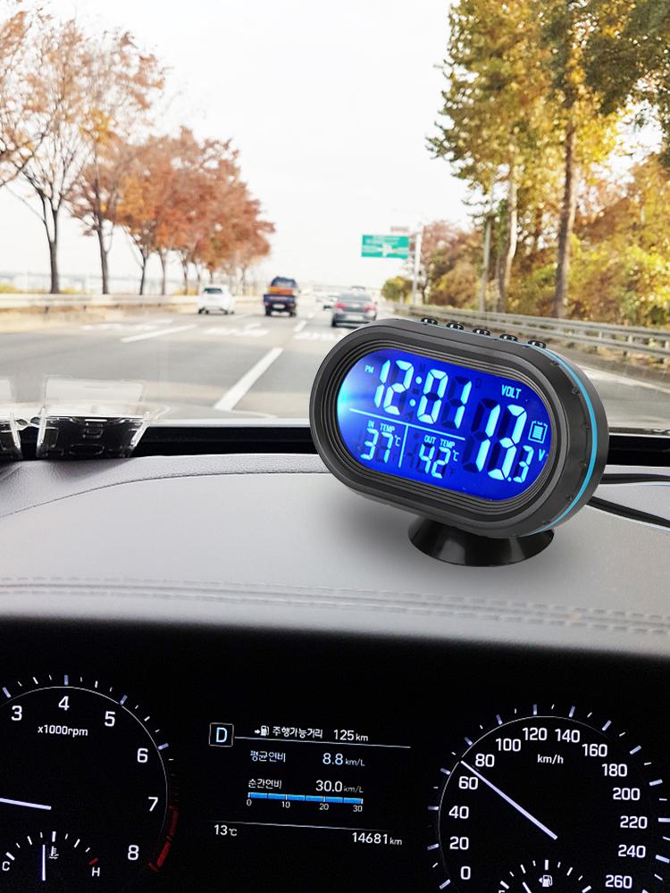 LCD Digital Noctilucous Clock 3 In 1 Car Voltmeter Thermometer Car Electronic Backlight 12V/24V Freeze Alert