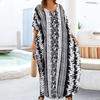 V-neck Lace-up Beach Cover-up Bikini Sunscreen Shirt Vacation Creative Irregular Print Women's Casual Dresses