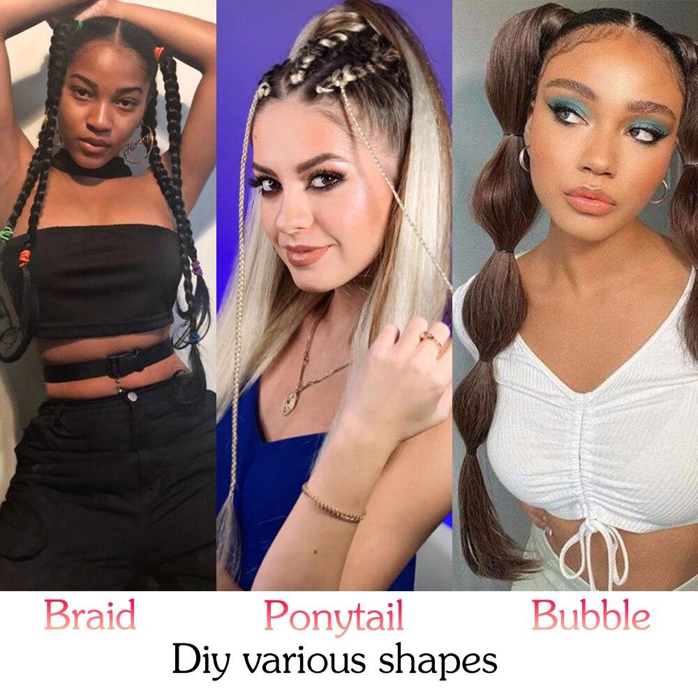 MISS WIG Ponytail Extensions Synthetic Boxing Braids Wrap Around Tail with Rubber Band Hair Ring 26 Inch DIY Brown Ombre Braid