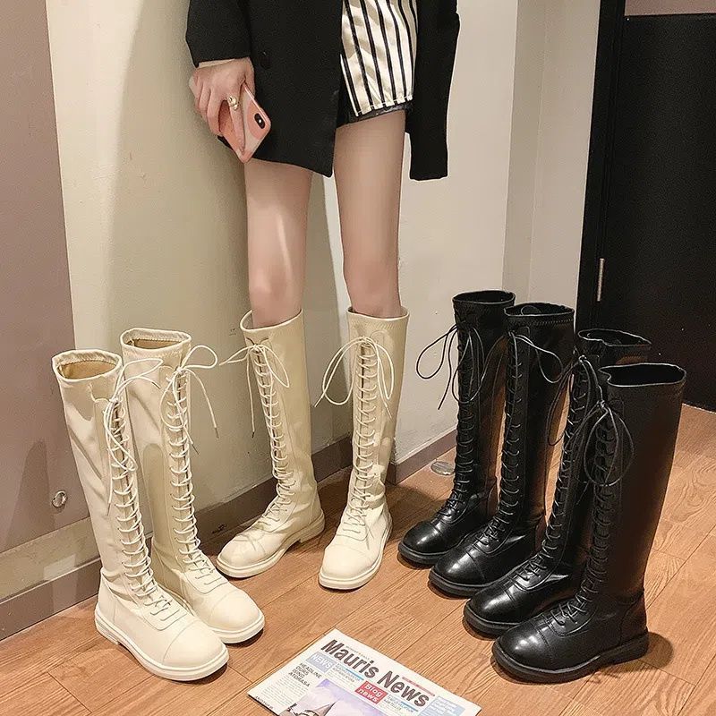 Белые длинные сапоги на толстой подошве, женская обувь 2025, новые весенние и осенне-зимние, маленькие коричневые летние длинные рыцарские сапоги