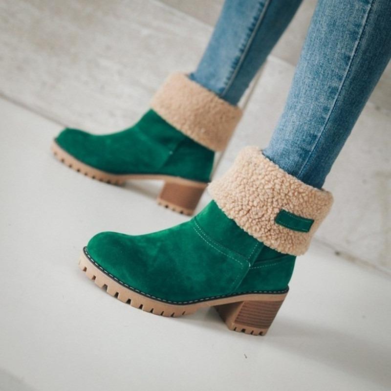 Autumn and winter fur high-quality medium tube large size new thick heel snow boots cotton shoes green black women