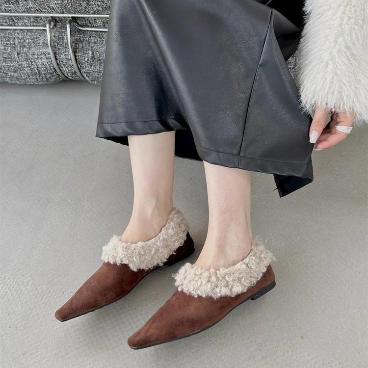 Меховые балетки женские сексуальные теплые туфли для женщин трендовые зимние короткие плюшевые элегантные зимние ботинки