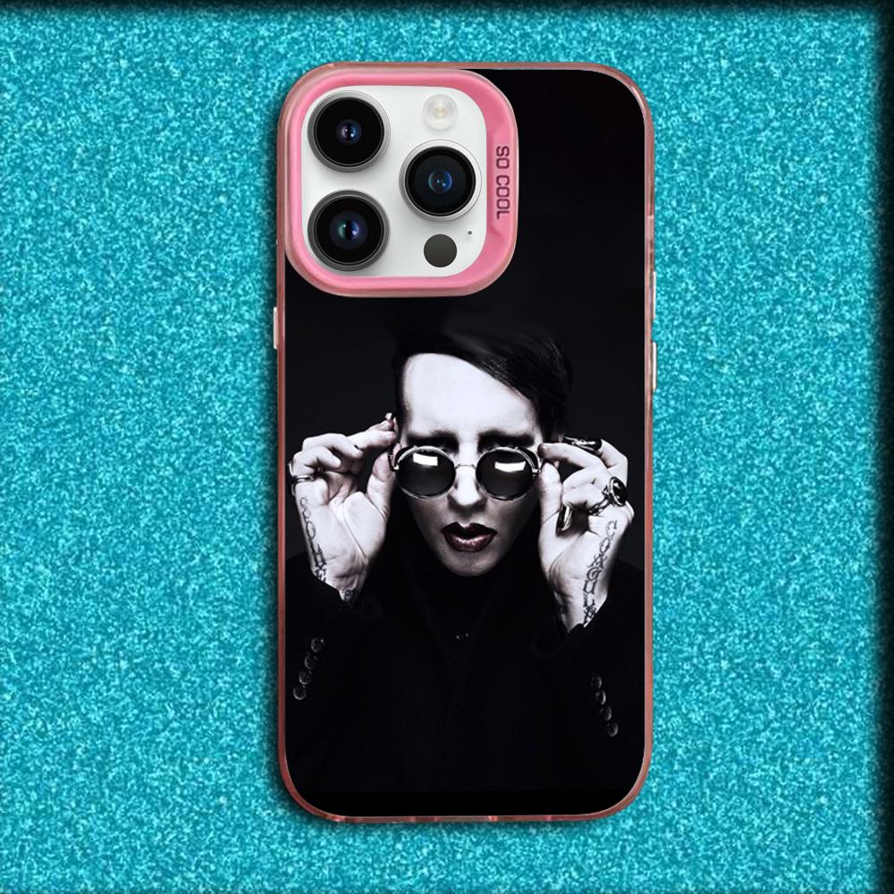 Чехол для телефона Singer M-Marilyn Manson для iPhone 16,15,14,13,12,11,Mini,Pro,MAX Розовый Матовый Силиконовый Чехол
