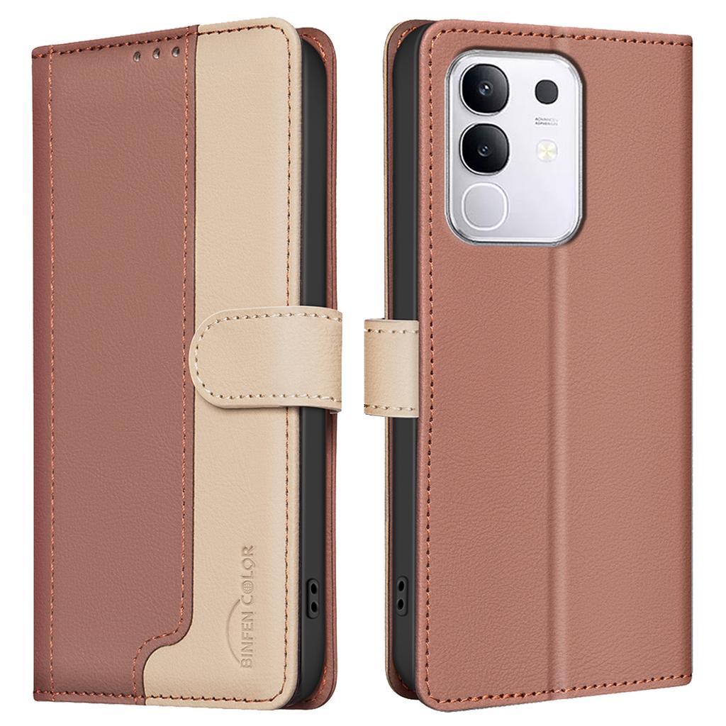 BINFEN COLOR BF33 for vivo Y29 4G Leather Case Splicing Color RFID Blocking Wallet Stand Phone Cover