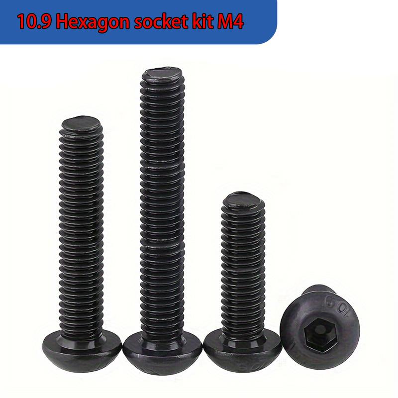300pcs M4 Black Hex Pan Head Screws and Nuts Set, Black Round Cup High Strength Screws