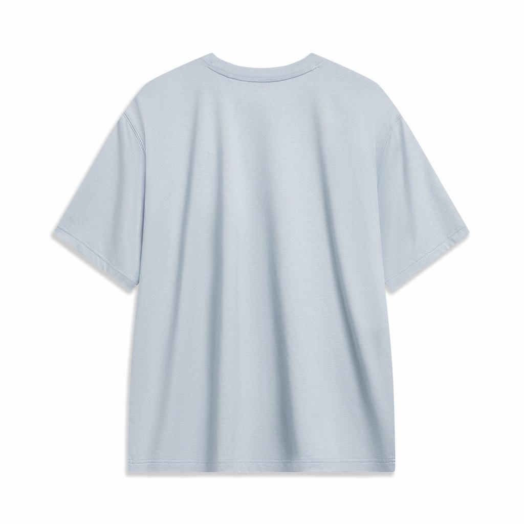 Li Ning Sports Lifestyle Series Letter Logo Printed Round Neck Short Sleeve T-Shirt Unisex Tops Mist-Blue AHSU793-5