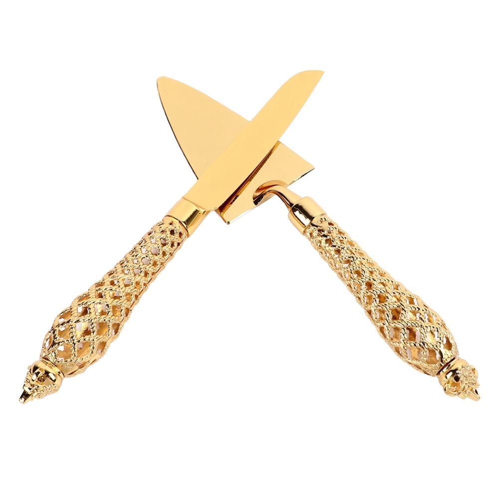 Zinc Alloy Cake Knife and Server Set Gold Gold Cake Serving Set For Birthday