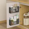 Black Iron Wall-Mounted Storage Box with Punch-Free Installation - Two Baskets for Kitchen and Bathroom