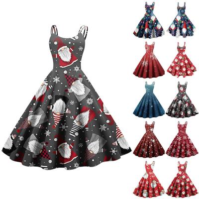 Женское модное рождественское печатное сексуальное коктейльное платье без бретелек в готическом стиле в стиле панк-винтаж
