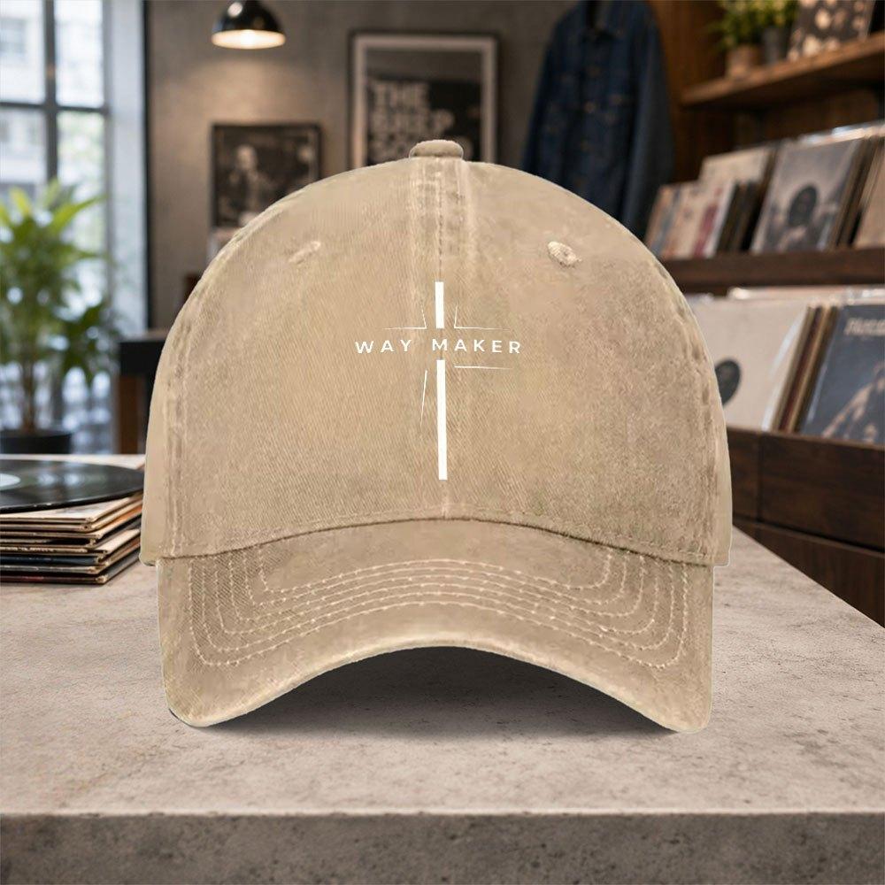 Way Maker Cross Baseball Cap Unisex Adjustable Vintage Washed Lightweight Hook Loop Closure Gift for Unisex Women