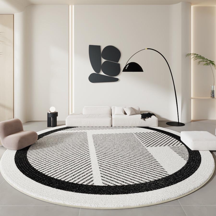 Minimalist Black & White Round Carpet - Thick Imitation Cashmere Chair Mat for Living Room, Study, or Bedroom