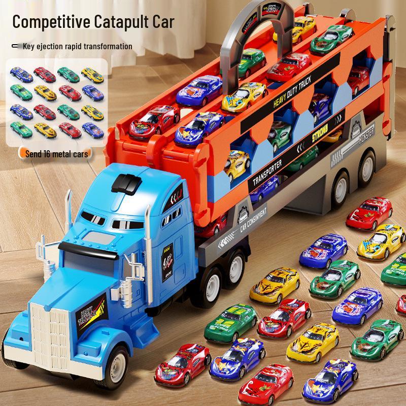 Игрушка грузовик-трансформер с двойным треком и инерционным хранением - Большой контейнер из сплава для детей