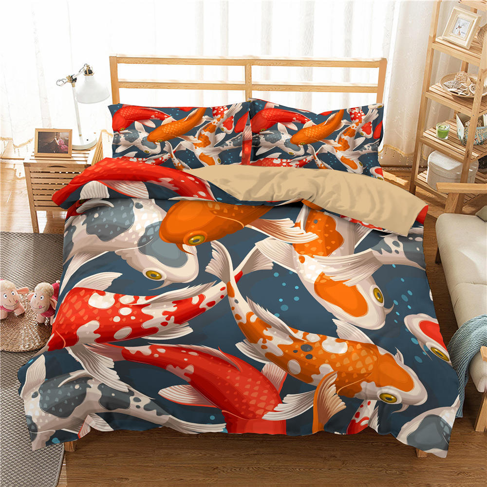 3D High-definition Digital Printed Fish Pattern Bedding Set Auspicious Koi Down Duvet and Pillowcase 2/3 Pieces AU/US/DE Full Size Home Decoration