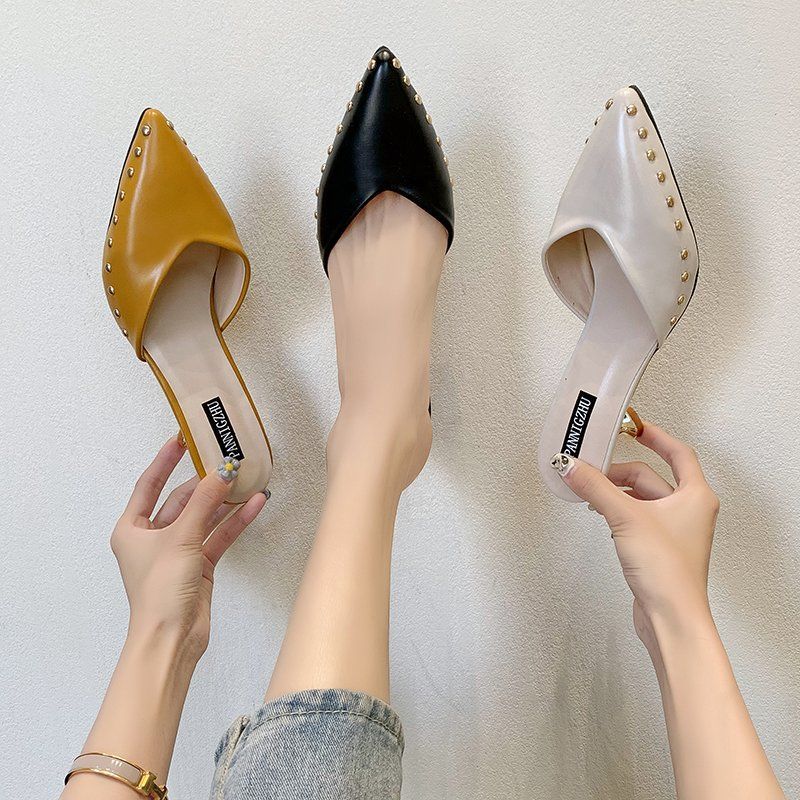 Модная обувь Лето 2024 Женские тапочки и сандалии Мюли Шлепанцы с каблуком Острый носок Верхний дизайн Новая мода в продаже ПВХ Y