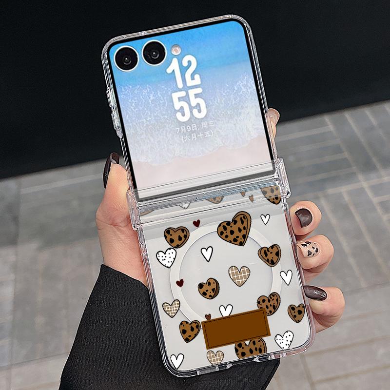 Чехол в конфетных цветах с сердечками для Samsung Galaxy Z Flip 8 7 FE 6 5 4 Flip7 Flip6 Flip8 Магнитный с петлей для Magsafe Жесткая складная крышка для телефона