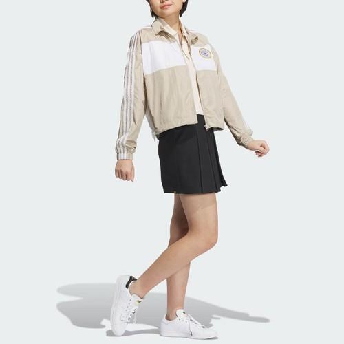 Adidas Спортивная куртка с воротником-стойкой, полосатая, колорблок, женская, бежевая