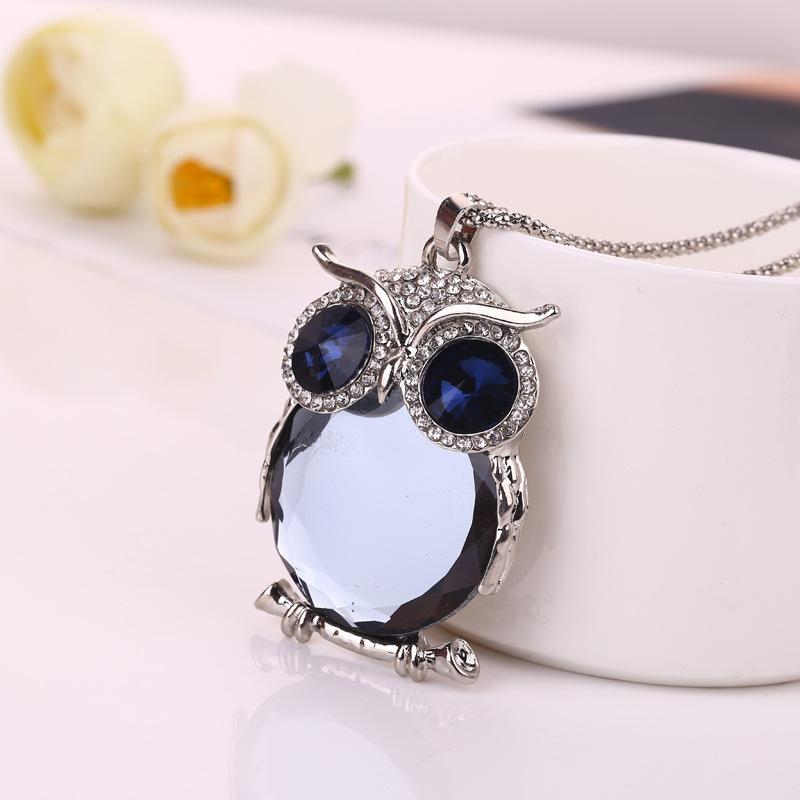 BLINGBAY Women's Sweater Chain Korean Style Crystal Owl Long Fashion Sweater Chain Necklace European and American Fashion Personalized Accessories