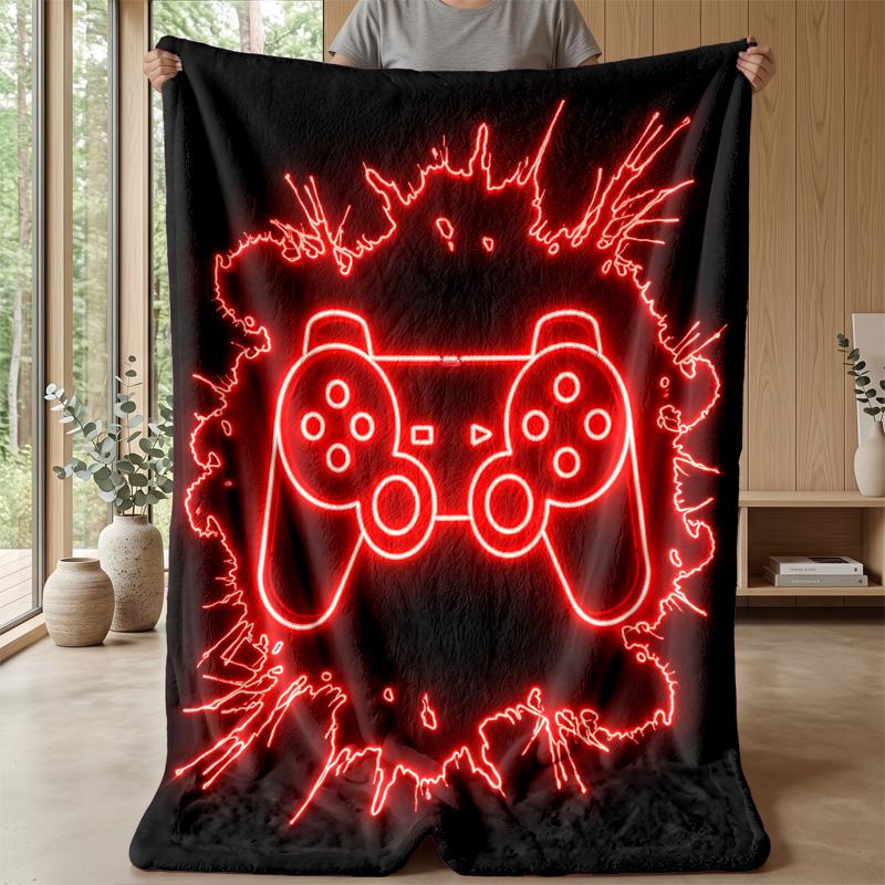 Red Neon Game Controller Theme blanket Lightweight Warm Flannel Blanket Decorative Throw Blanket for Home Decoration