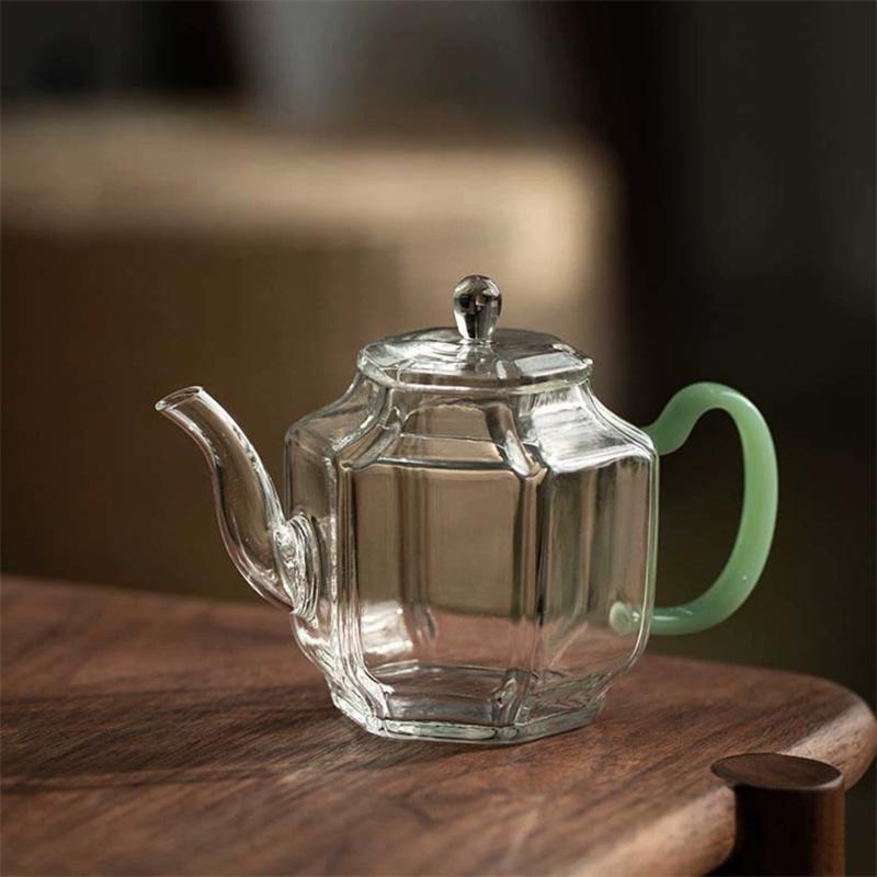 Чайник из стекла с шестиугольной ручкой из искусственного нефрита, термостойкий, небольшой емкости, 210 мл, заварной чайник для зеленого чая, набор для кунг-фу